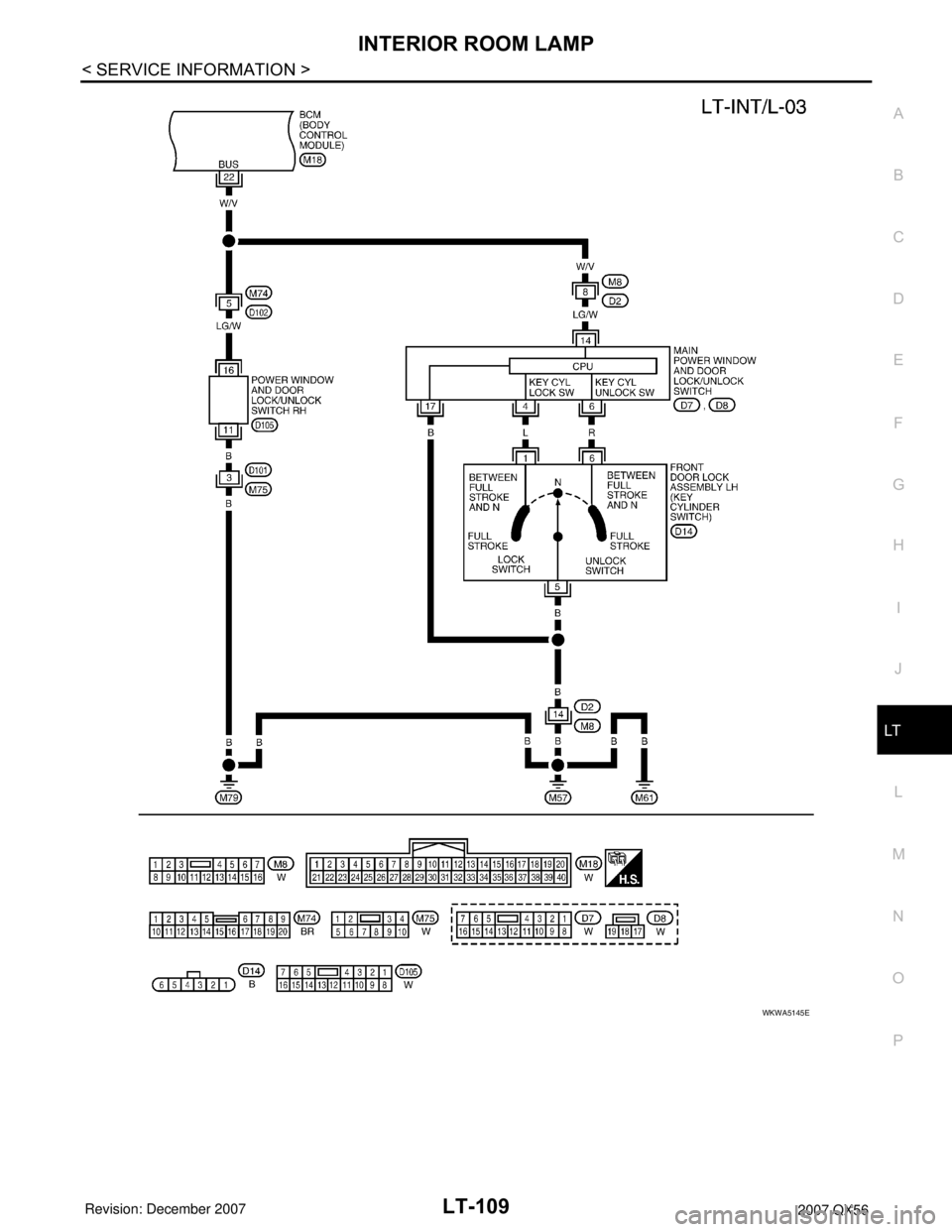 INFINITI QX56 2007  Factory Service Manual INTERIOR ROOM LAMP
LT-109
< SERVICE INFORMATION >
C
D
E
F
G
H
I
J
L
MA
B
LT
N
O
P
WKWA5145E 