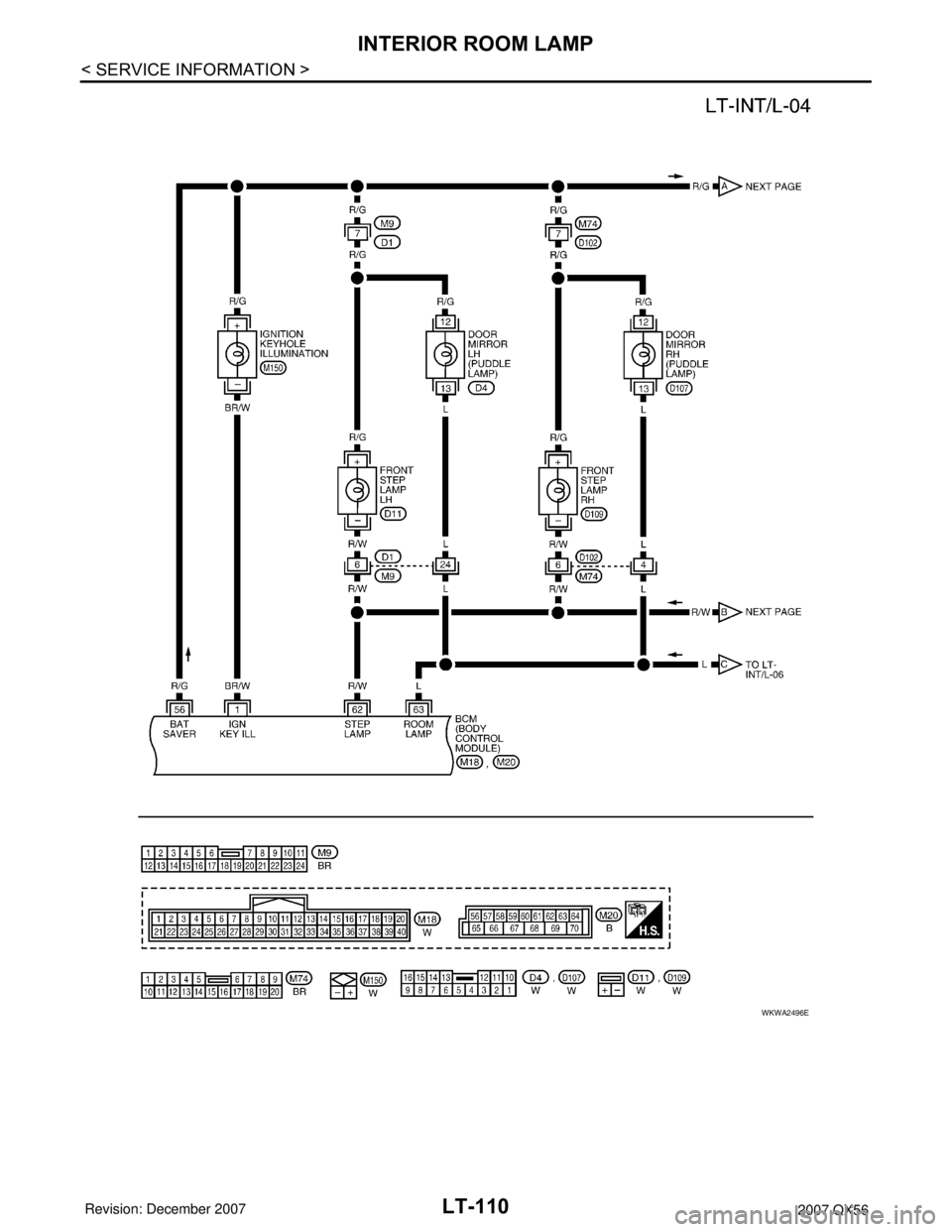 INFINITI QX56 2007  Factory Service Manual LT-110
< SERVICE INFORMATION >
INTERIOR ROOM LAMP
WKWA2496E 