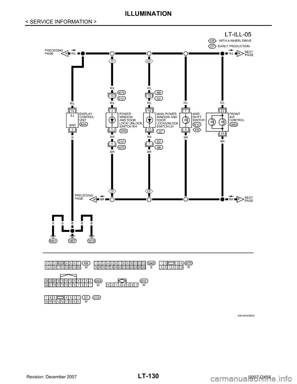 INFINITI QX56 2007  Factory Service Manual LT-130
< SERVICE INFORMATION >
ILLUMINATION
AWLWA0395GB 