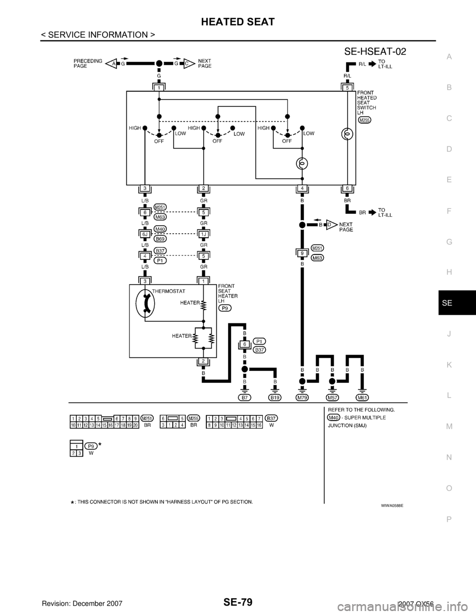 INFINITI QX56 2007  Factory Service Manual HEATED SEAT
SE-79
< SERVICE INFORMATION >
C
D
E
F
G
H
J
K
L
MA
B
SE
N
O
P
WIWA0588E 