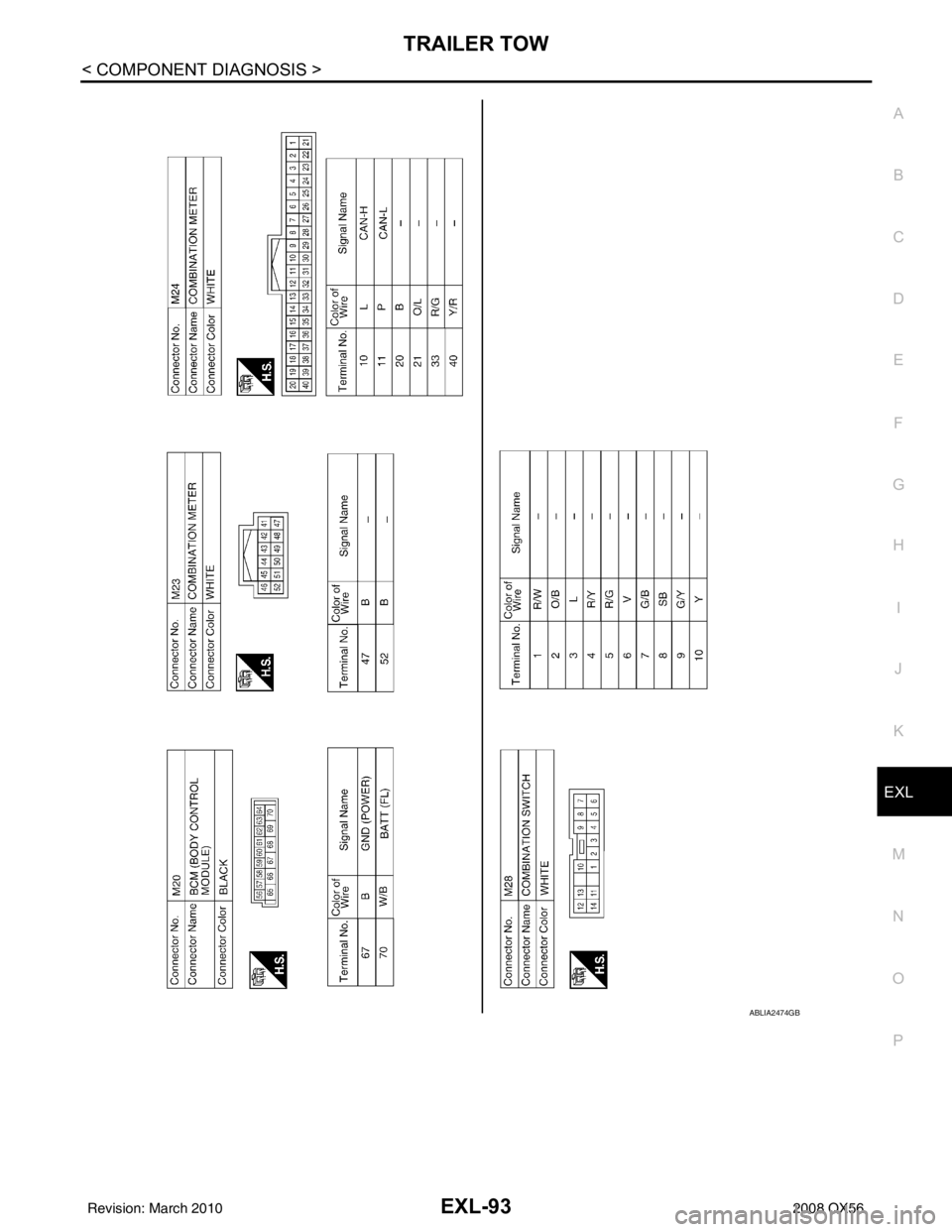 INFINITI QX56 2008  Factory Service Manual TRAILER TOWEXL-93
< COMPONENT DIAGNOSIS >
C
DE
F
G H
I
J
K
M A
B
EXL
N
O P
ABLIA2474GB
Revision: March 2010 2008 QX56 