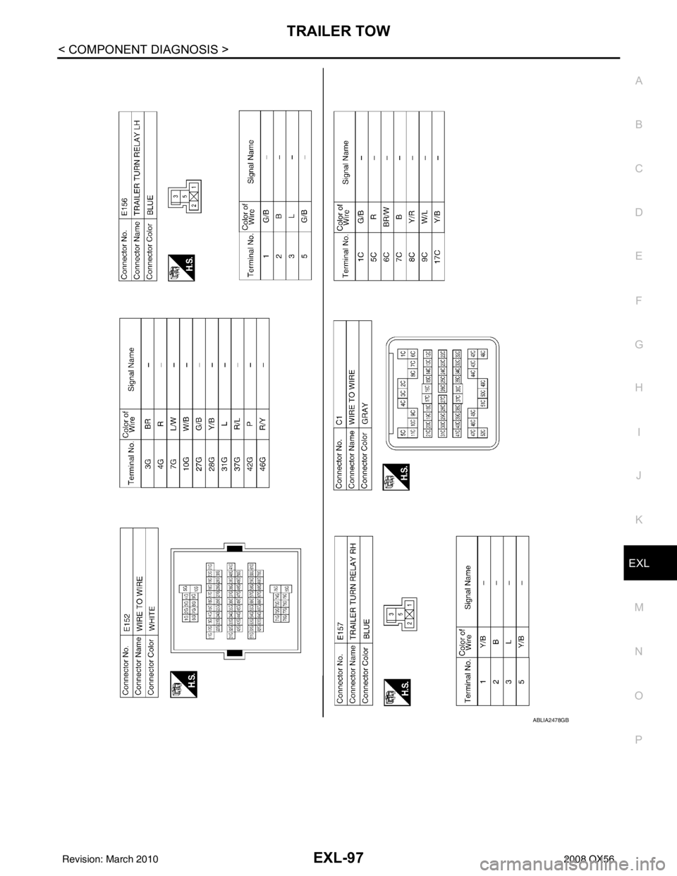 INFINITI QX56 2008  Factory Service Manual TRAILER TOWEXL-97
< COMPONENT DIAGNOSIS >
C
DE
F
G H
I
J
K
M A
B
EXL
N
O P
ABLIA2478GB
Revision: March 2010 2008 QX56 