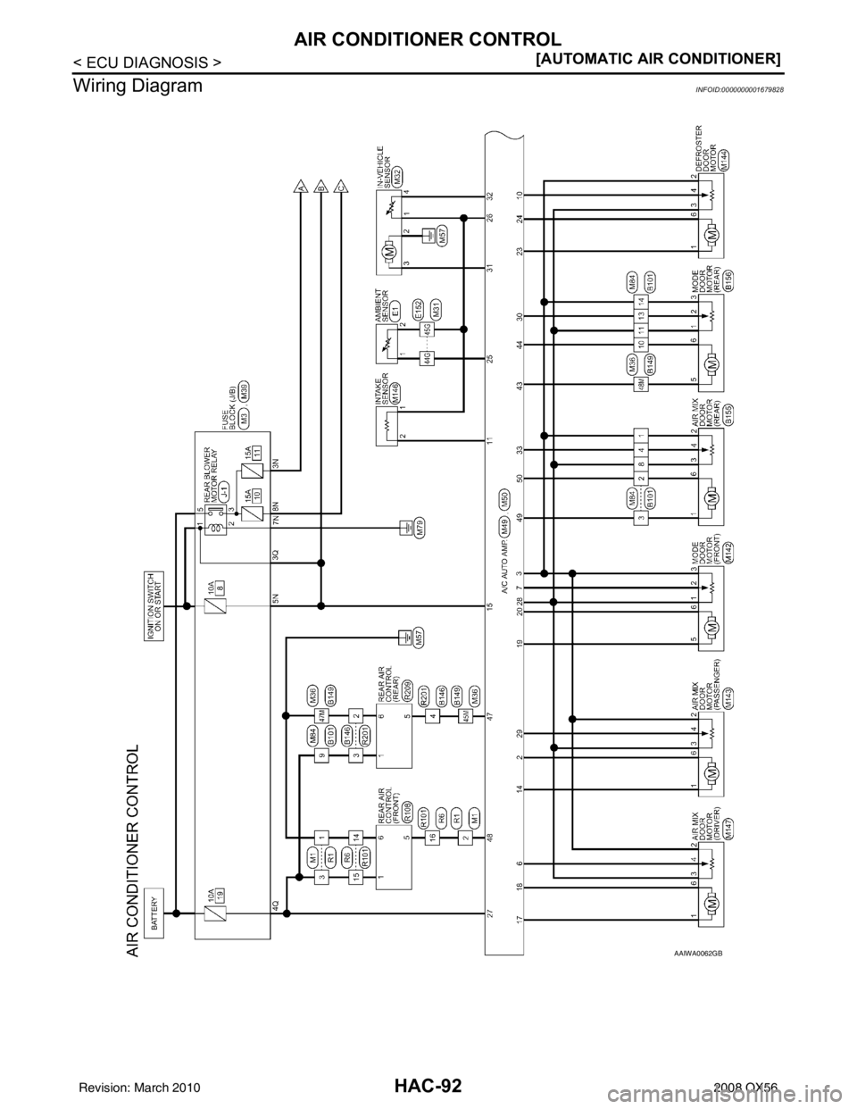 INFINITI QX56 2008  Factory Service Manual HAC-92
< ECU DIAGNOSIS >[AUTOMATIC AIR CONDITIONER]
AIR CONDITIONER CONTROL
Wiring Diagram
INFOID:0000000001679828
AAIWA0062GB
Revision: March 2010 2008 QX56 