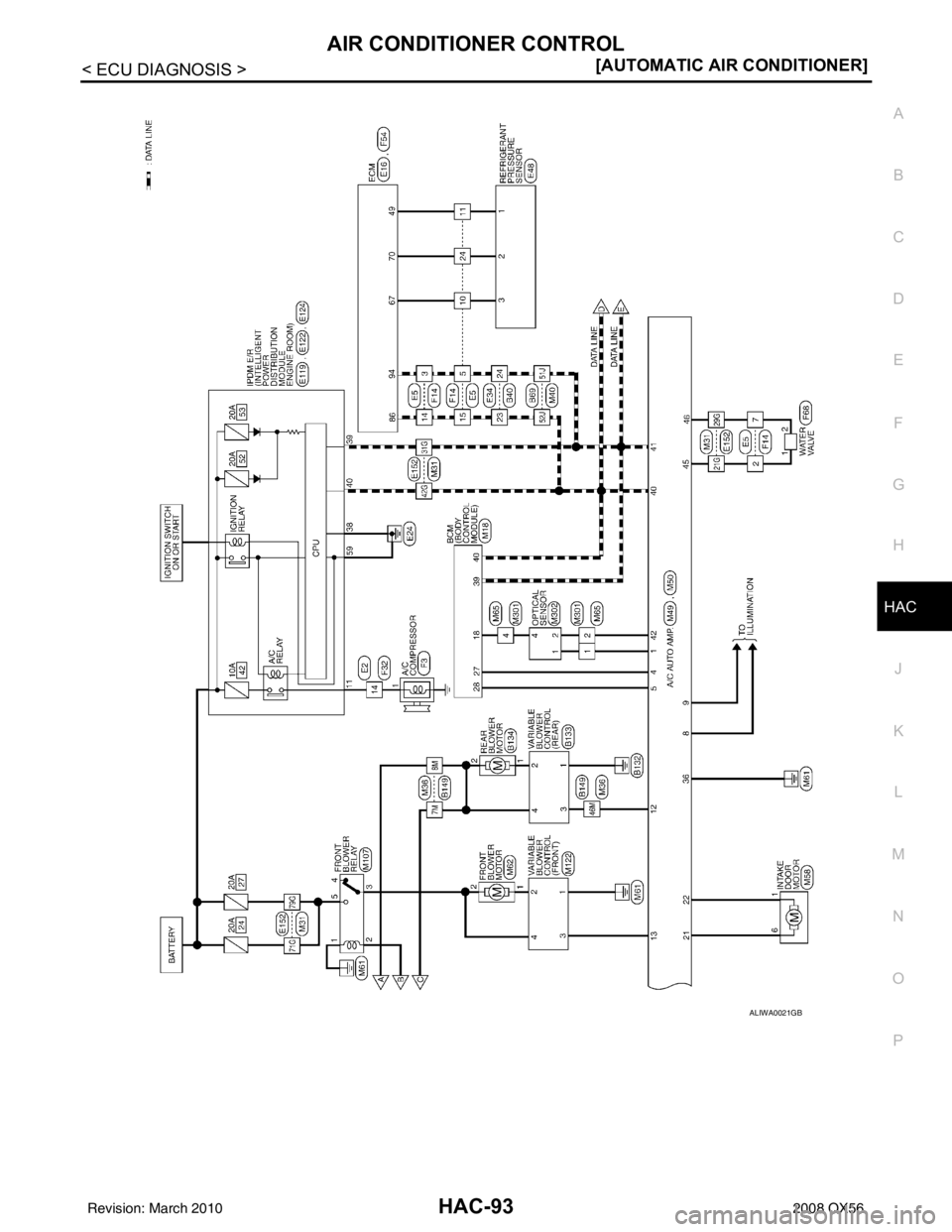 INFINITI QX56 2008  Factory Service Manual AIR CONDITIONER CONTROLHAC-93
< ECU DIAGNOSIS > [AUTOMATIC AIR CONDITIONER]
C
D
E
F
G H
J
K L
M A
B
HAC
N
O P
ALIWA0021GB
Revision: March 2010 2008 QX56 