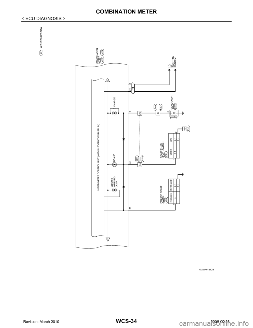 INFINITI QX56 2008  Factory Service Manual WCS-34
< ECU DIAGNOSIS >
COMBINATION METER
ALNWA0131GB
Revision: March 20102008 QX56 