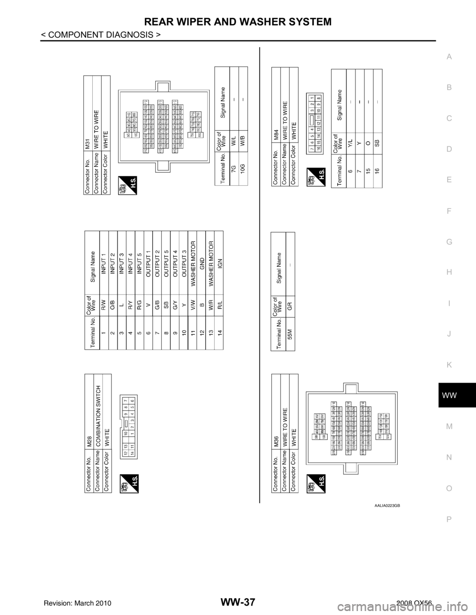 INFINITI QX56 2008  Factory Service Manual REAR WIPER AND WASHER SYSTEMWW-37
< COMPONENT DIAGNOSIS >
C
DE
F
G H
I
J
K
M A
B
WW
N
O P
AALIA0223GB
Revision: March 2010 2008 QX56 