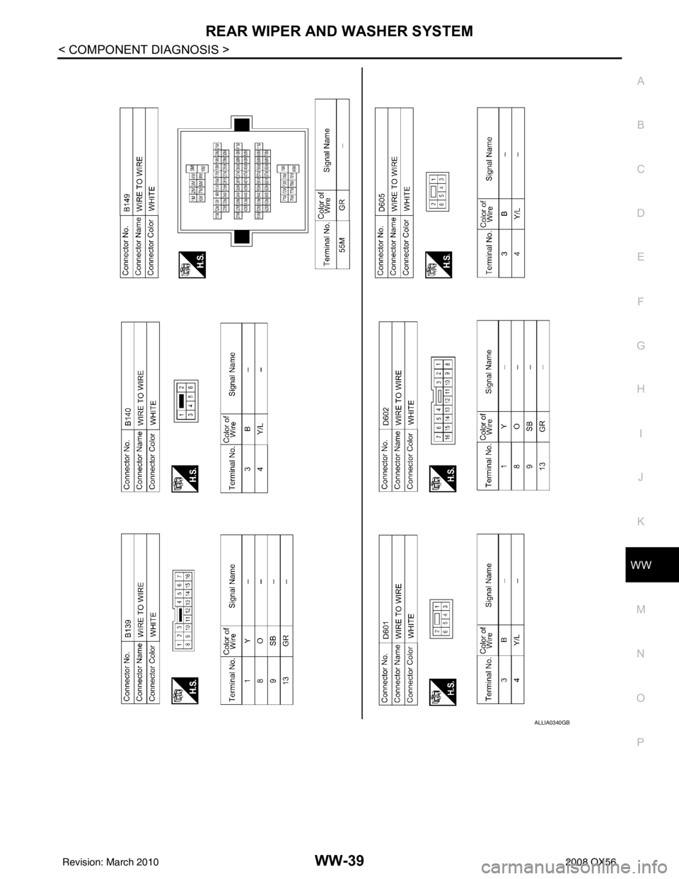 INFINITI QX56 2008  Factory Service Manual REAR WIPER AND WASHER SYSTEMWW-39
< COMPONENT DIAGNOSIS >
C
DE
F
G H
I
J
K
M A
B
WW
N
O P
ALLIA0340GB
Revision: March 2010 2008 QX56 