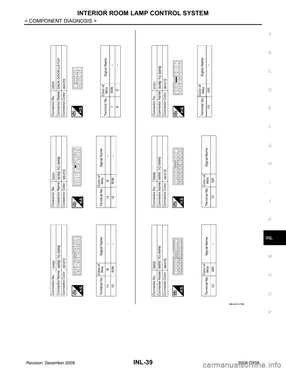 INFINITI QX56 2009  Factory Service Manual INTERIOR ROOM LAMP CONTROL SYSTEMINL-39
< COMPONENT DIAGNOSIS >
C
DE
F
G H
I
J
K
M A
B
INL
N
O P
ABLIA0147GB
Revision: December 20092009 QX56 