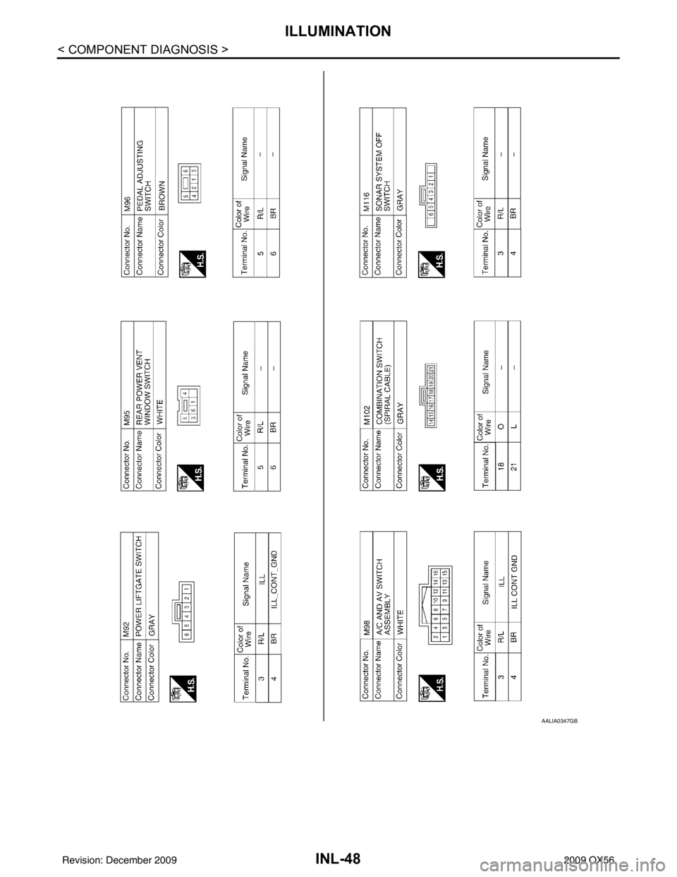 INFINITI QX56 2009  Factory Service Manual INL-48
< COMPONENT DIAGNOSIS >
ILLUMINATION
AALIA0347GB
Revision: December 20092009 QX56 