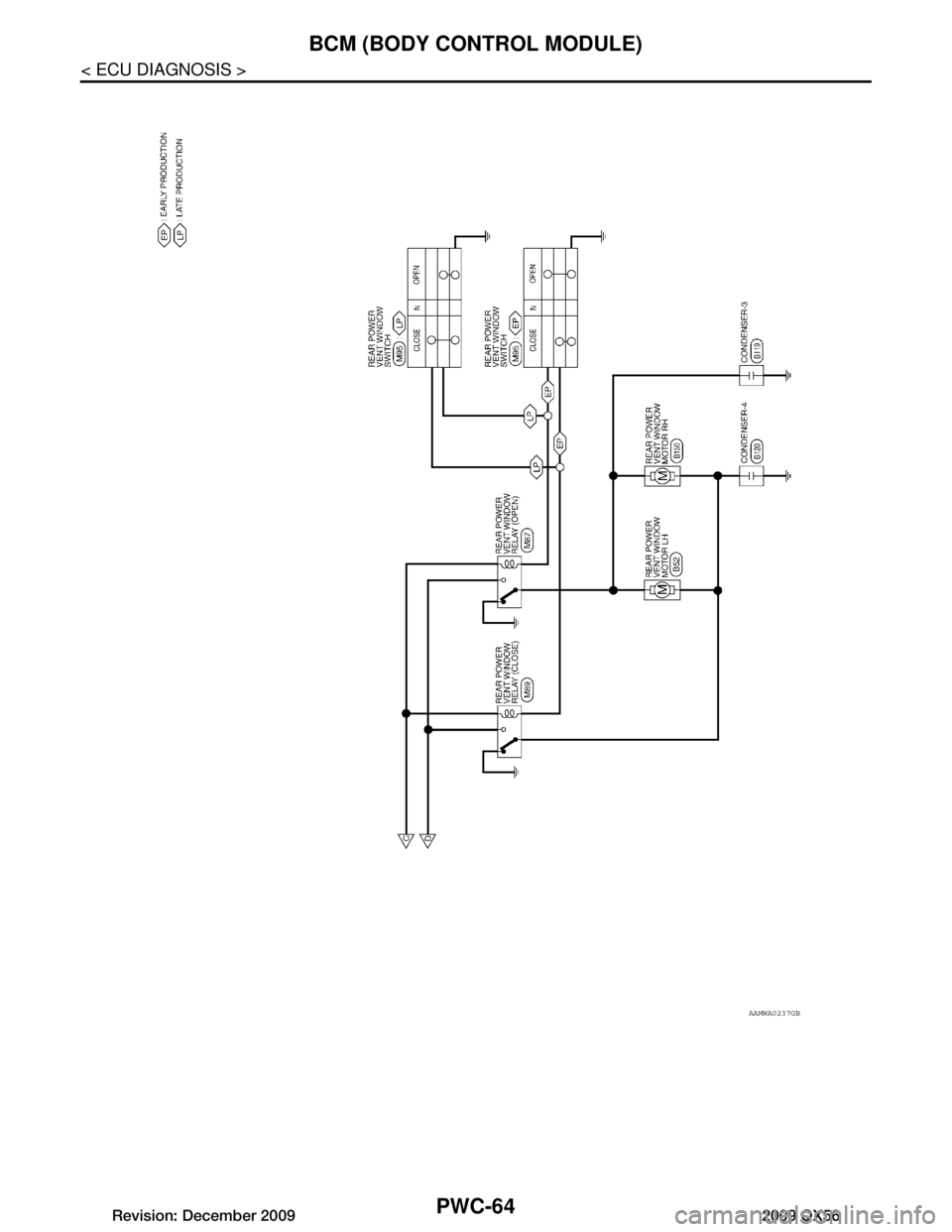INFINITI QX56 2009  Factory Service Manual 
PWC-64
< ECU DIAGNOSIS >
BCM (BODY CONTROL MODULE)
AAMWA0237GB
Revision: December 20092009 QX56  