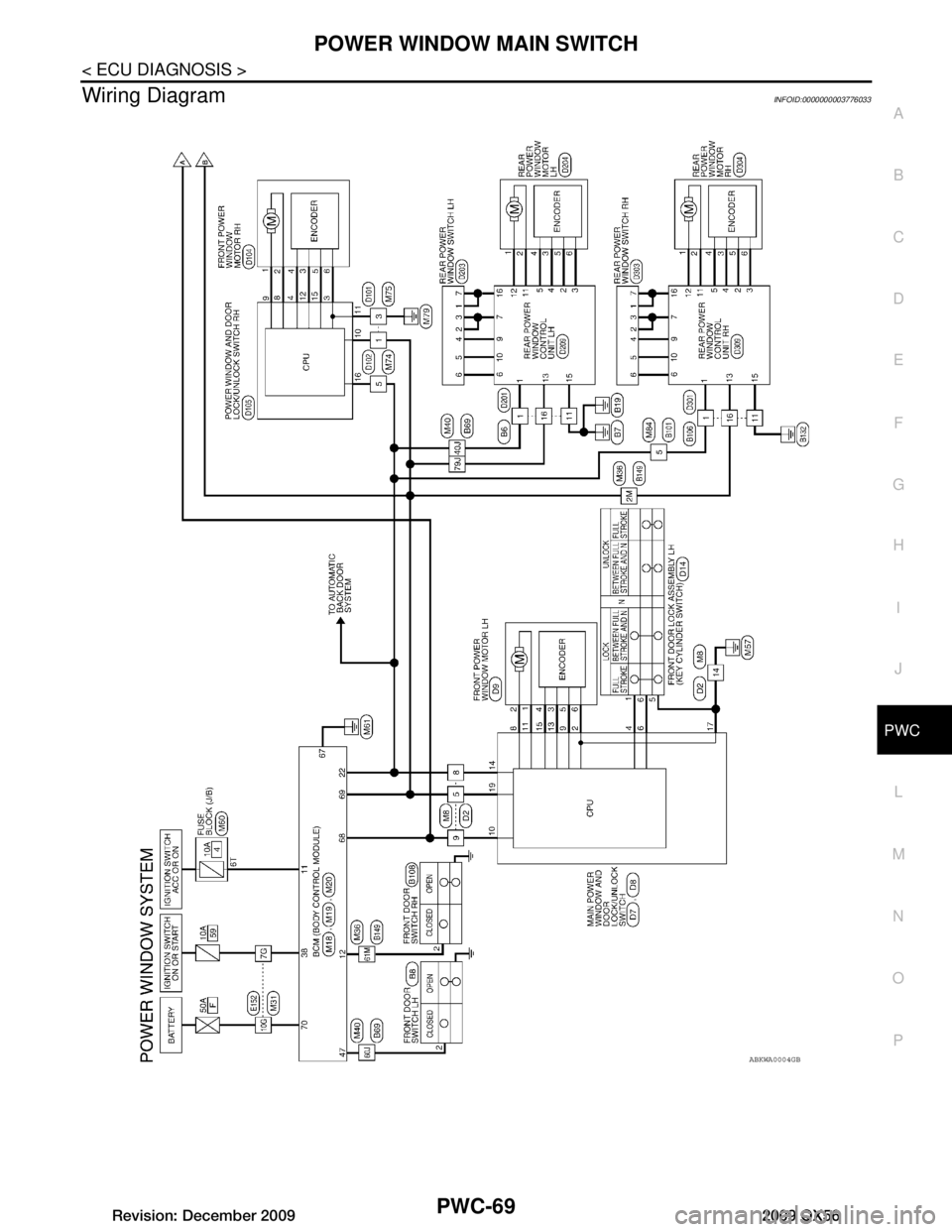 INFINITI QX56 2009  Factory Service Manual 
POWER WINDOW MAIN SWITCHPWC-69
< ECU DIAGNOSIS >
C
DE
F
G H
I
J
L
M A
B
PWC
N
O P
Wiring DiagramINFOID:0000000003776033
ABKWA0004GB
Revision: December 20092009 QX56  