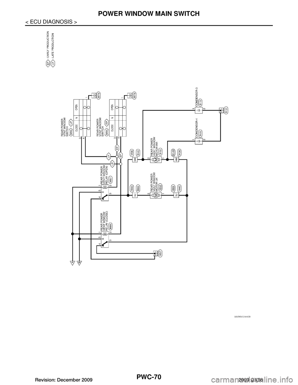 INFINITI QX56 2009  Factory Service Manual 
PWC-70
< ECU DIAGNOSIS >
POWER WINDOW MAIN SWITCH
AAKWA0244GB
Revision: December 20092009 QX56  