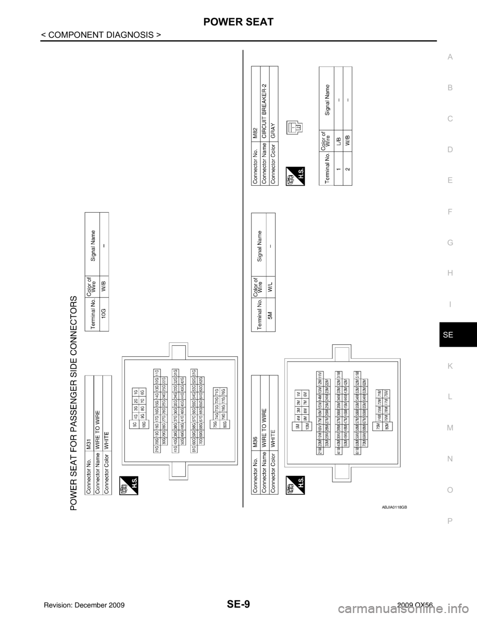 INFINITI QX56 2009  Factory Service Manual POWER SEATSE-9
< COMPONENT DIAGNOSIS >
C
DE
F
G H
I
K L
M A
B
SE
N
O P
ABJIA0118GB
Revision: December 20092009 QX56 