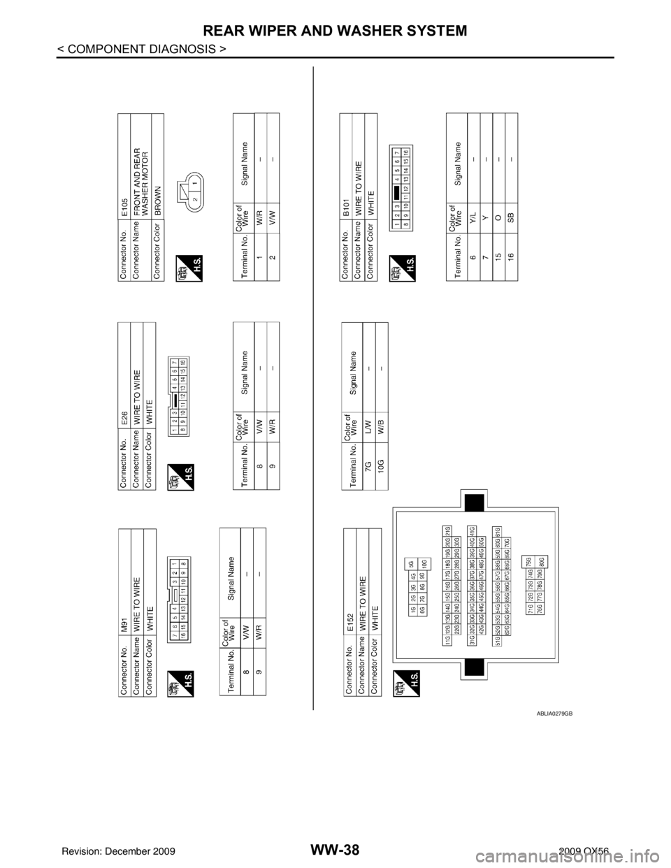INFINITI QX56 2009  Factory Service Manual WW-38
< COMPONENT DIAGNOSIS >
REAR WIPER AND WASHER SYSTEM
ABLIA0279GB
Revision: December 20092009 QX56 