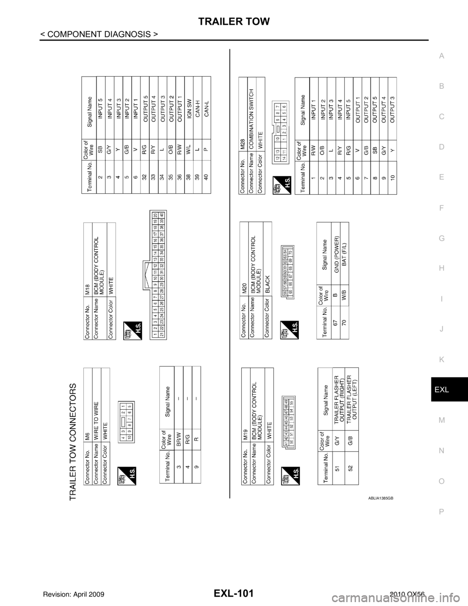 INFINITI QX56 2010  Factory Service Manual TRAILER TOWEXL-101
< COMPONENT DIAGNOSIS >
C
DE
F
G H
I
J
K
M A
B
EXL
N
O P
ABLIA1385GB
Revision: April 20092010 QX56 