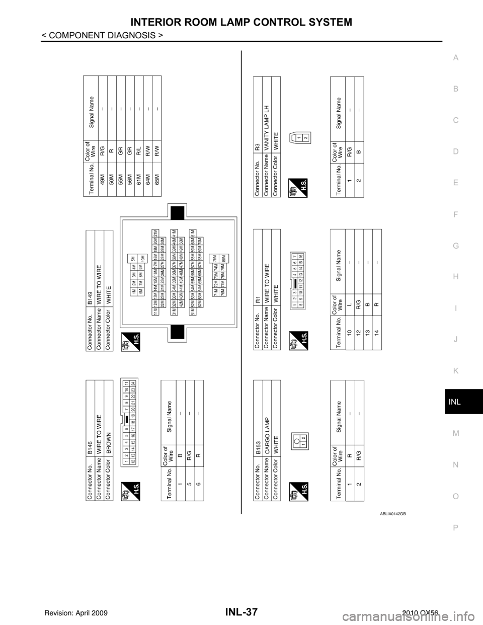 INFINITI QX56 2010  Factory Service Manual INTERIOR ROOM LAMP CONTROL SYSTEMINL-37
< COMPONENT DIAGNOSIS >
C
DE
F
G H
I
J
K
M A
B
INL
N
O P
ABLIA0142GB
Revision: April 20092010 QX56 