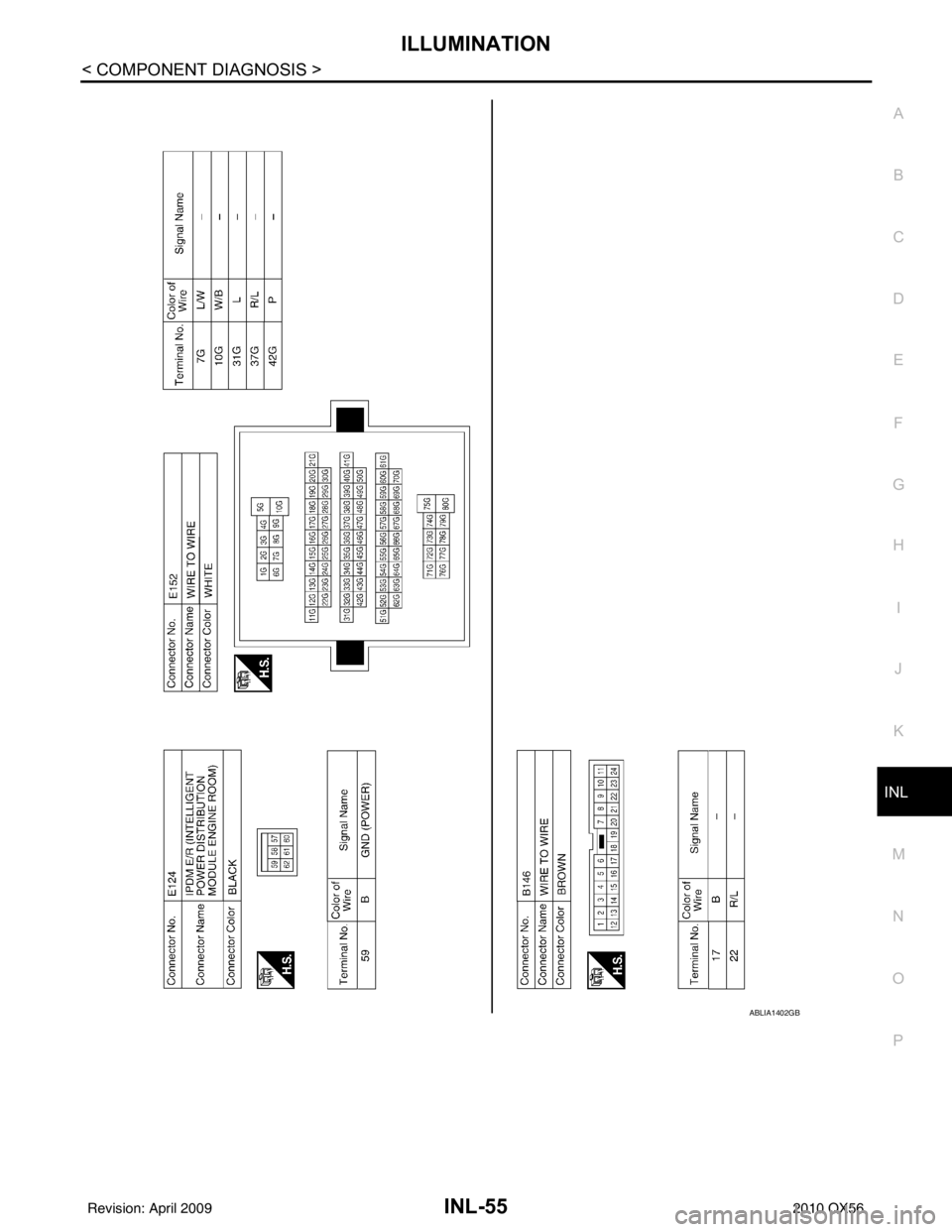 INFINITI QX56 2010  Factory Service Manual ILLUMINATIONINL-55
< COMPONENT DIAGNOSIS >
C
DE
F
G H
I
J
K
M A
B
INL
N
O P
ABLIA1402GB
Revision: April 20092010 QX56 