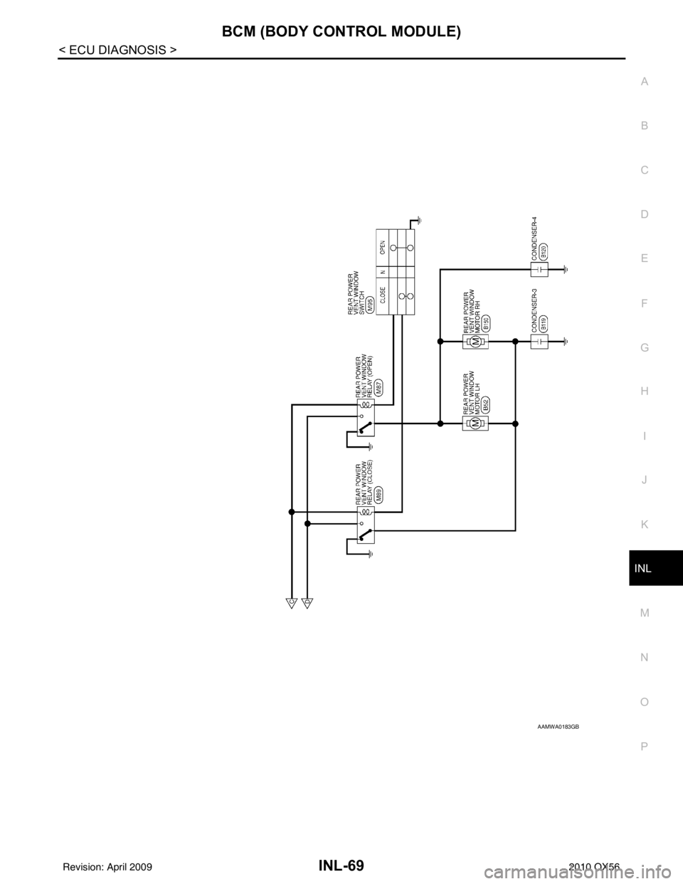 INFINITI QX56 2010  Factory Service Manual BCM (BODY CONTROL MODULE)INL-69
< ECU DIAGNOSIS >
C
DE
F
G H
I
J
K
M A
B
INL
N
O P
AAMWA0183GB
Revision: April 20092010 QX56 