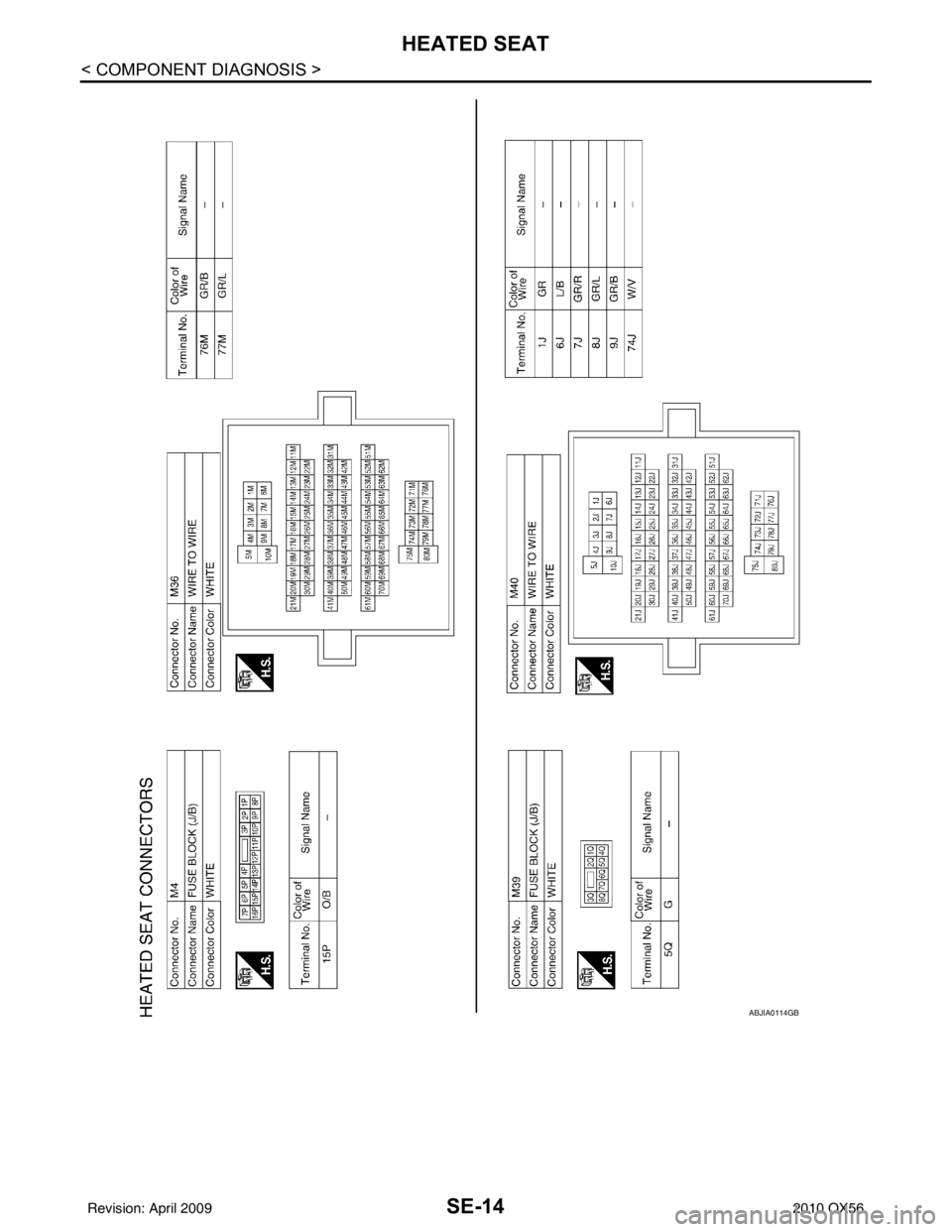 INFINITI QX56 2010  Factory Service Manual SE-14
< COMPONENT DIAGNOSIS >
HEATED SEAT
ABJIA0114GB
Revision: April 20092010 QX56 