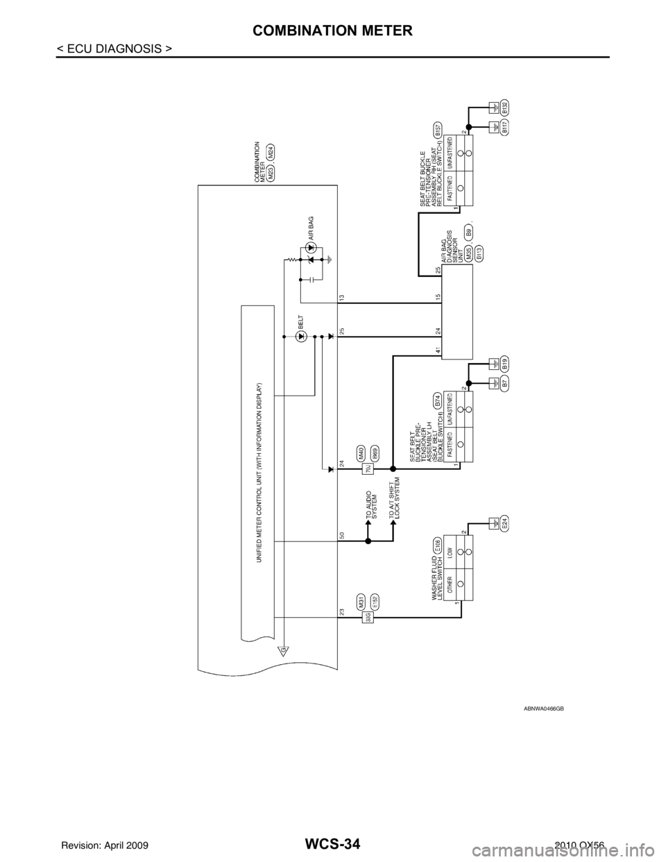 INFINITI QX56 2010  Factory Service Manual WCS-34
< ECU DIAGNOSIS >
COMBINATION METER
ABNWA0466GB
Revision: April 20092010 QX56 