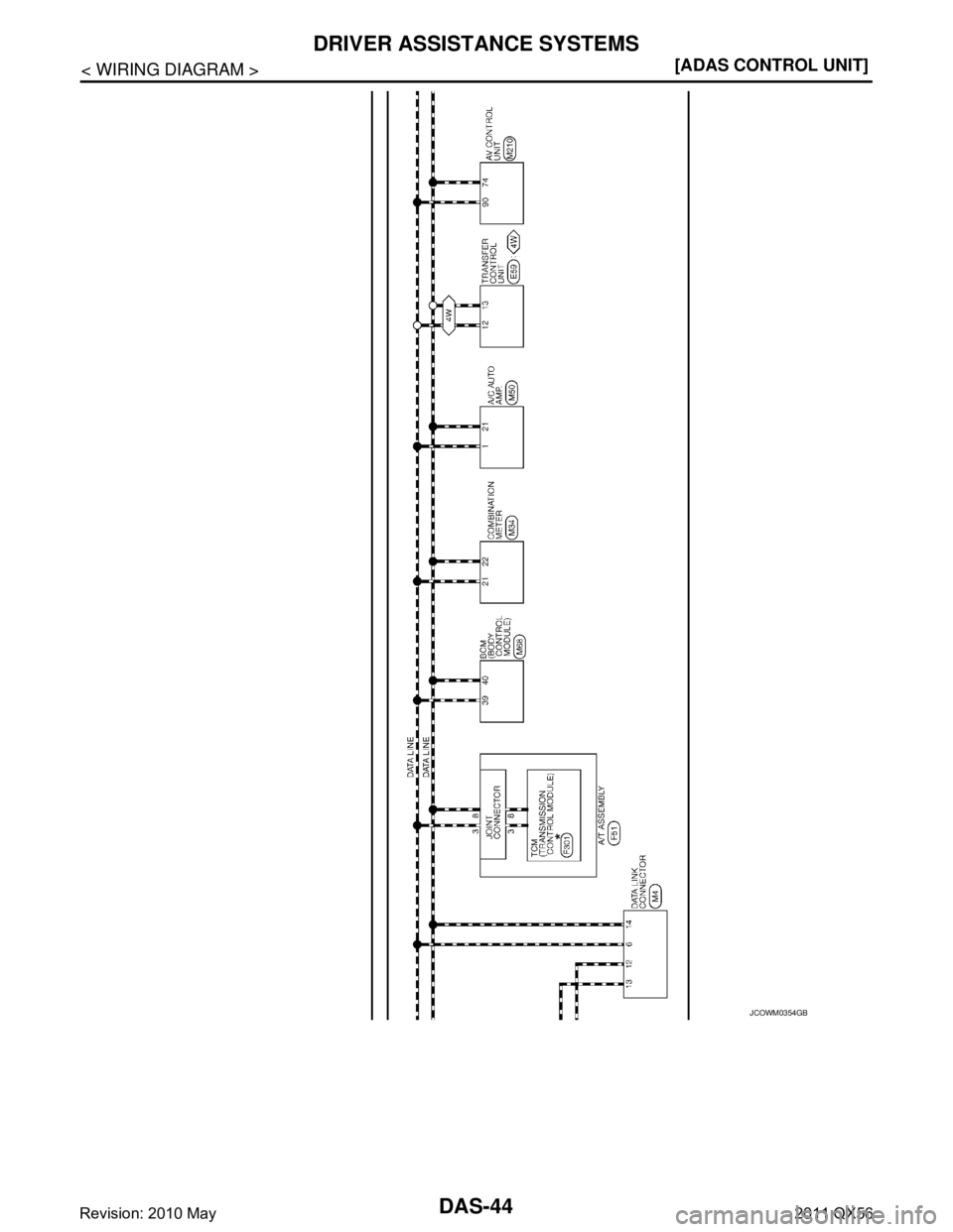INFINITI QX56 2011  Factory Service Manual 
DAS-44
< WIRING DIAGRAM >[ADAS CONTROL UNIT]
DRIVER ASSISTANCE SYSTEMS
JCOWM0354GB
Revision: 2010 May2011 QX56  