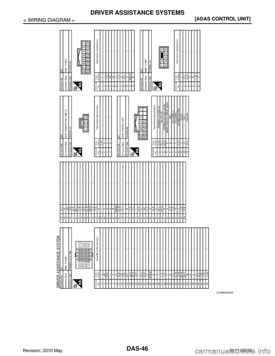 INFINITI QX56 2011  Factory Service Manual 
DAS-46
< WIRING DIAGRAM >[ADAS CONTROL UNIT]
DRIVER ASSISTANCE SYSTEMS
JCOWM0356GB
Revision: 2010 May2011 QX56  