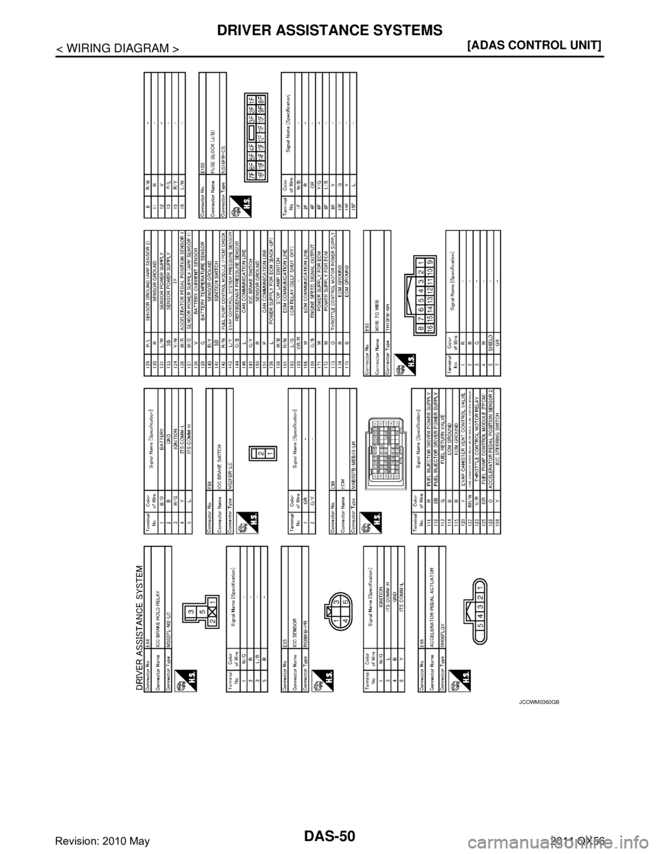 INFINITI QX56 2011  Factory Service Manual 
DAS-50
< WIRING DIAGRAM >[ADAS CONTROL UNIT]
DRIVER ASSISTANCE SYSTEMS
JCOWM0360GB
Revision: 2010 May2011 QX56  