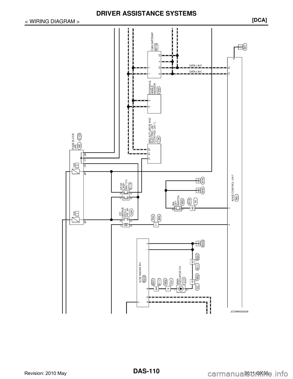 INFINITI QX56 2011  Factory Service Manual 
DAS-110
< WIRING DIAGRAM >[DCA]
DRIVER ASSISTANCE SYSTEMS
JCOWM0353GB
Revision: 2010 May2011 QX56  
