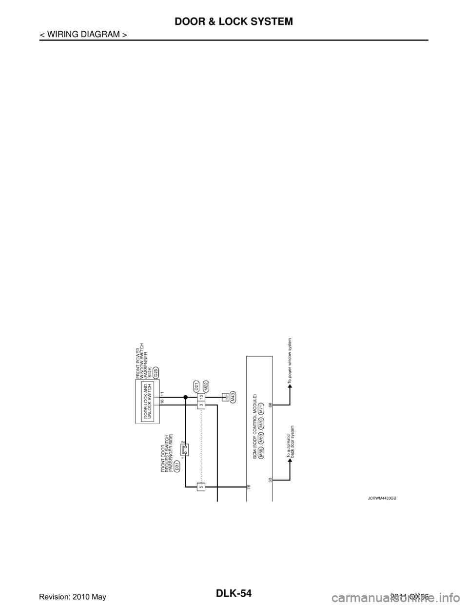INFINITI QX56 2011  Factory Service Manual 
DLK-54
< WIRING DIAGRAM >
DOOR & LOCK SYSTEM
JCKWM4433GB
Revision: 2010 May2011 QX56  