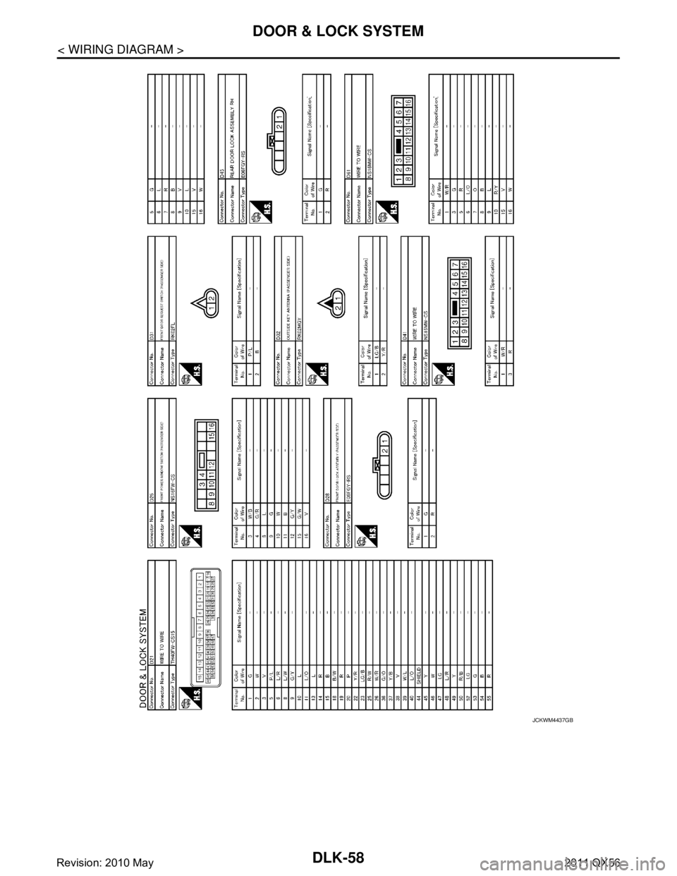 INFINITI QX56 2011  Factory Service Manual 
DLK-58
< WIRING DIAGRAM >
DOOR & LOCK SYSTEM
JCKWM4437GB
Revision: 2010 May2011 QX56  