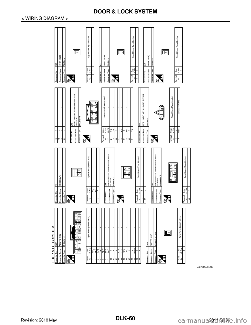 INFINITI QX56 2011  Factory Service Manual 
DLK-60
< WIRING DIAGRAM >
DOOR & LOCK SYSTEM
JCKWM4439GB
Revision: 2010 May2011 QX56  