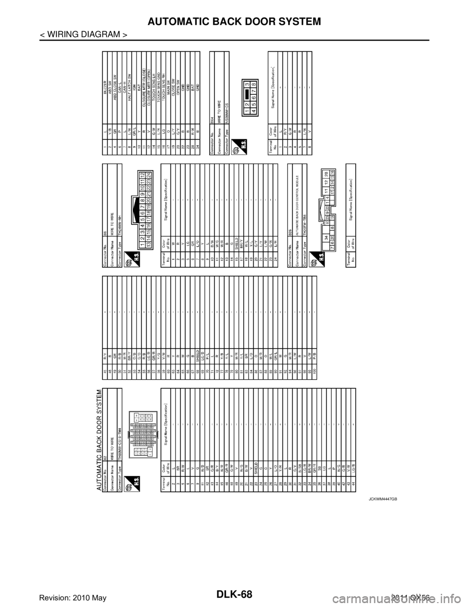 INFINITI QX56 2011  Factory Service Manual 
DLK-68
< WIRING DIAGRAM >
AUTOMATIC BACK DOOR SYSTEM
JCKWM4447GB
Revision: 2010 May2011 QX56  