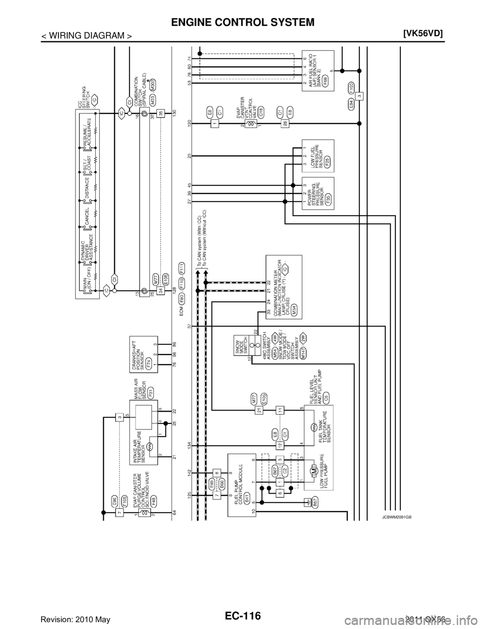 INFINITI QX56 2011  Factory Service Manual 
EC-116
< WIRING DIAGRAM >[VK56VD]
ENGINE CONTROL SYSTEM
JCBWM2091GB
Revision: 2010 May2011 QX56  