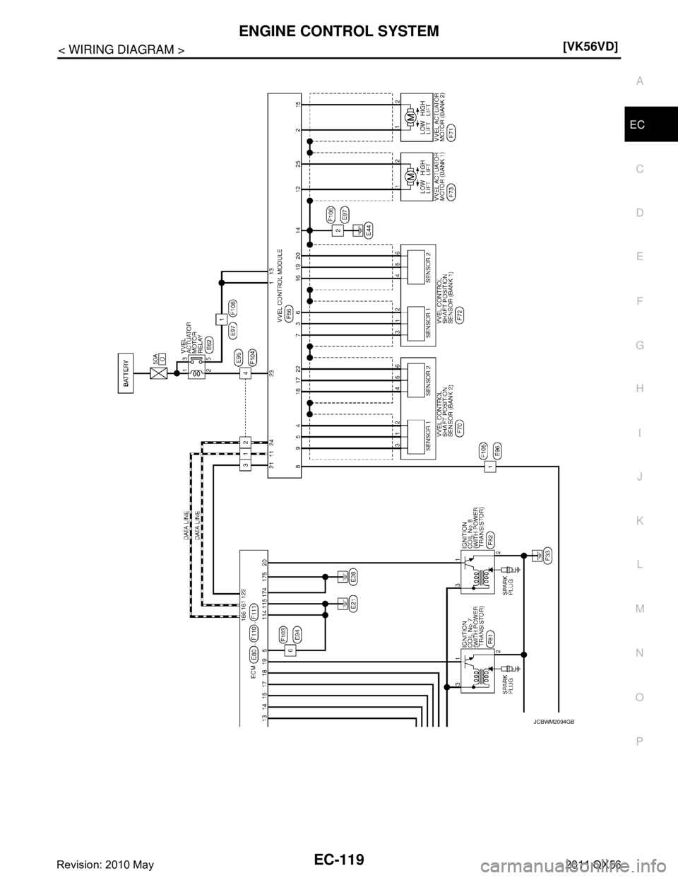 INFINITI QX56 2011  Factory Service Manual 
ENGINE CONTROL SYSTEMEC-119
< WIRING DIAGRAM > [VK56VD]
C
D
E
F
G H
I
J
K L
M A
EC
NP
O
JCBWM2094GB
Revision: 2010 May2011 QX56  