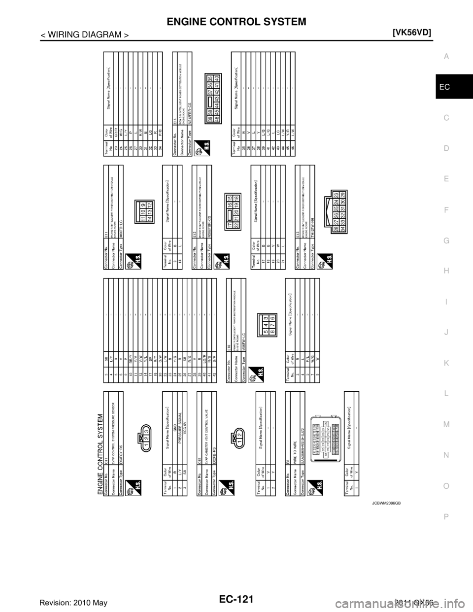 INFINITI QX56 2011  Factory Service Manual 
ENGINE CONTROL SYSTEMEC-121
< WIRING DIAGRAM > [VK56VD]
C
D
E
F
G H
I
J
K L
M A
EC
NP
O
JCBWM2096GB
Revision: 2010 May2011 QX56  