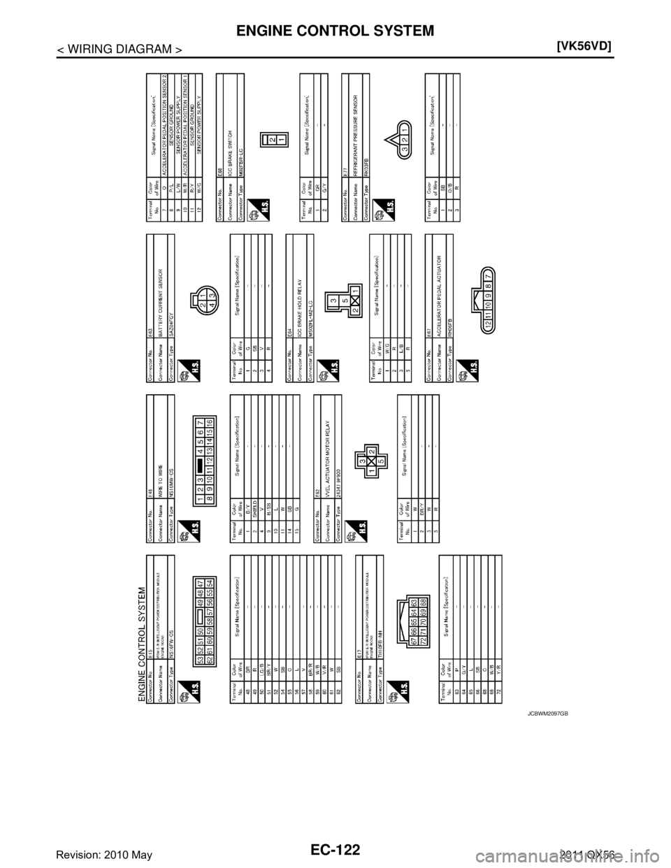 INFINITI QX56 2011  Factory Service Manual 
EC-122
< WIRING DIAGRAM >[VK56VD]
ENGINE CONTROL SYSTEM
JCBWM2097GB
Revision: 2010 May2011 QX56  
