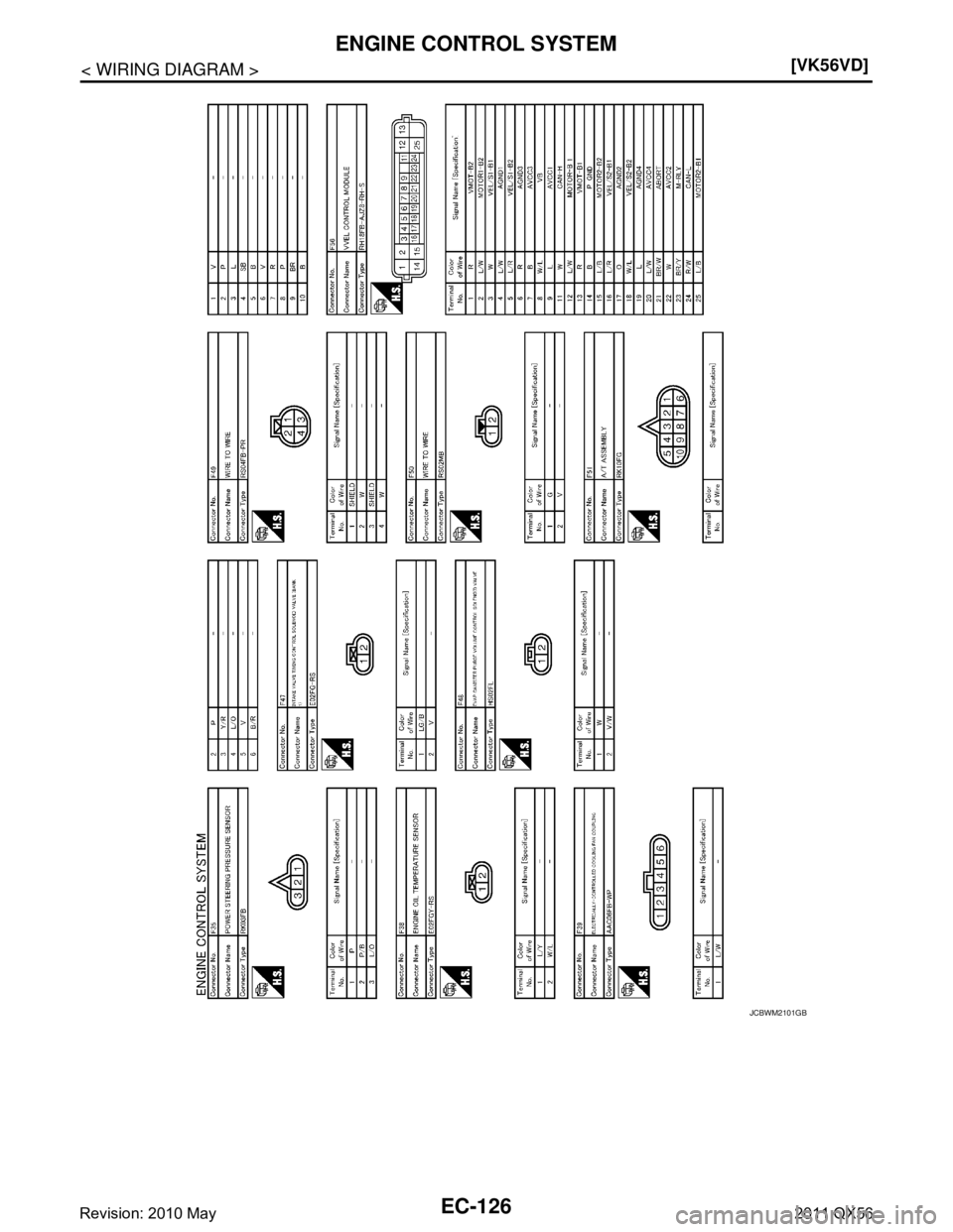 INFINITI QX56 2011  Factory Service Manual 
EC-126
< WIRING DIAGRAM >[VK56VD]
ENGINE CONTROL SYSTEM
JCBWM2101GB
Revision: 2010 May2011 QX56  