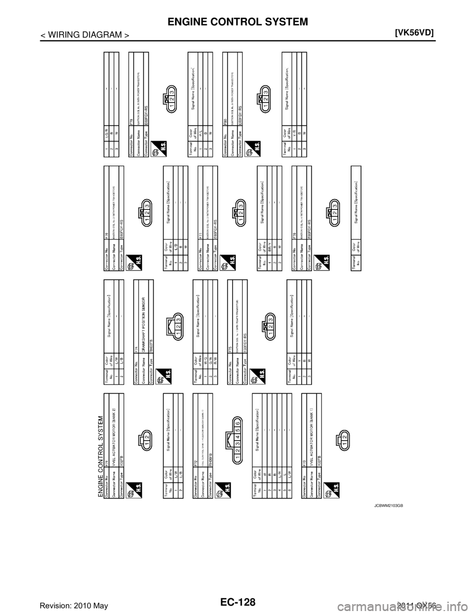 INFINITI QX56 2011  Factory Service Manual 
EC-128
< WIRING DIAGRAM >[VK56VD]
ENGINE CONTROL SYSTEM
JCBWM2103GB
Revision: 2010 May2011 QX56  
