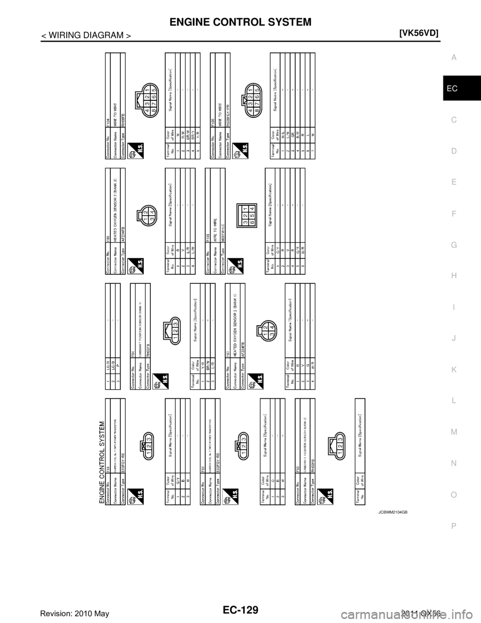 INFINITI QX56 2011  Factory Service Manual 
ENGINE CONTROL SYSTEMEC-129
< WIRING DIAGRAM > [VK56VD]
C
D
E
F
G H
I
J
K L
M A
EC
NP
O
JCBWM2104GB
Revision: 2010 May2011 QX56  