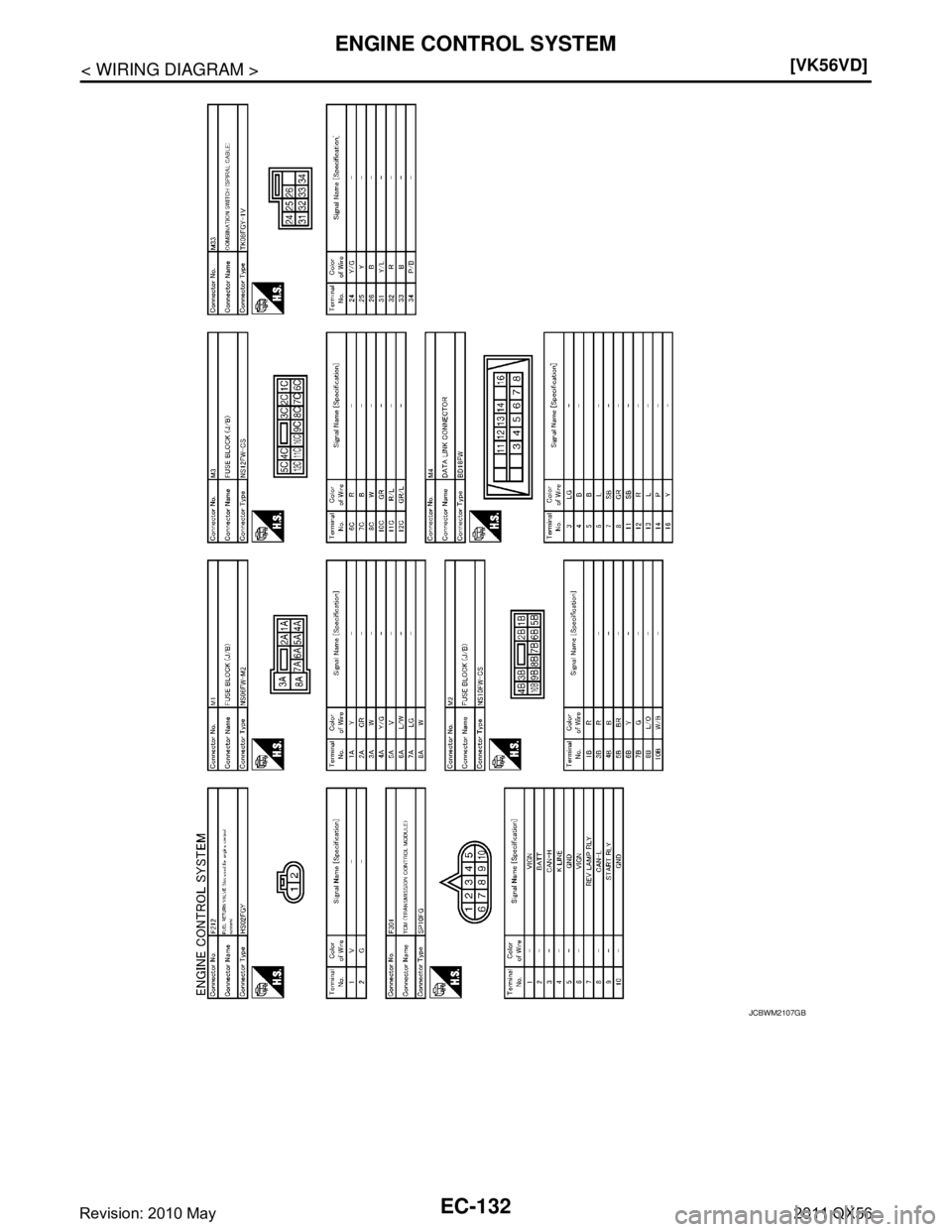 INFINITI QX56 2011  Factory Service Manual 
EC-132
< WIRING DIAGRAM >[VK56VD]
ENGINE CONTROL SYSTEM
JCBWM2107GB
Revision: 2010 May2011 QX56  