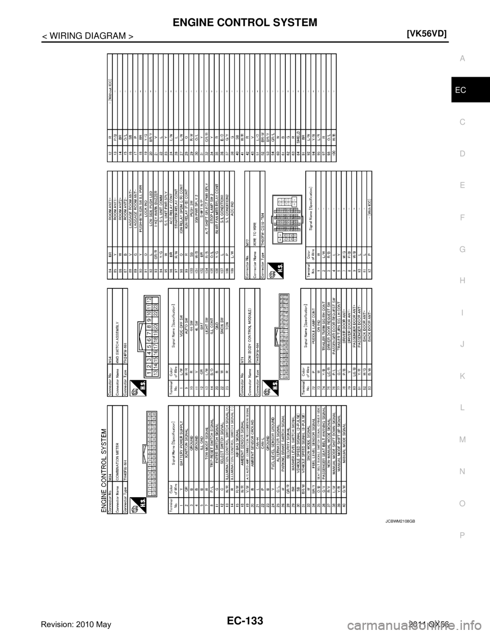INFINITI QX56 2011  Factory Service Manual 
ENGINE CONTROL SYSTEMEC-133
< WIRING DIAGRAM > [VK56VD]
C
D
E
F
G H
I
J
K L
M A
EC
NP
O
JCBWM2108GB
Revision: 2010 May2011 QX56  