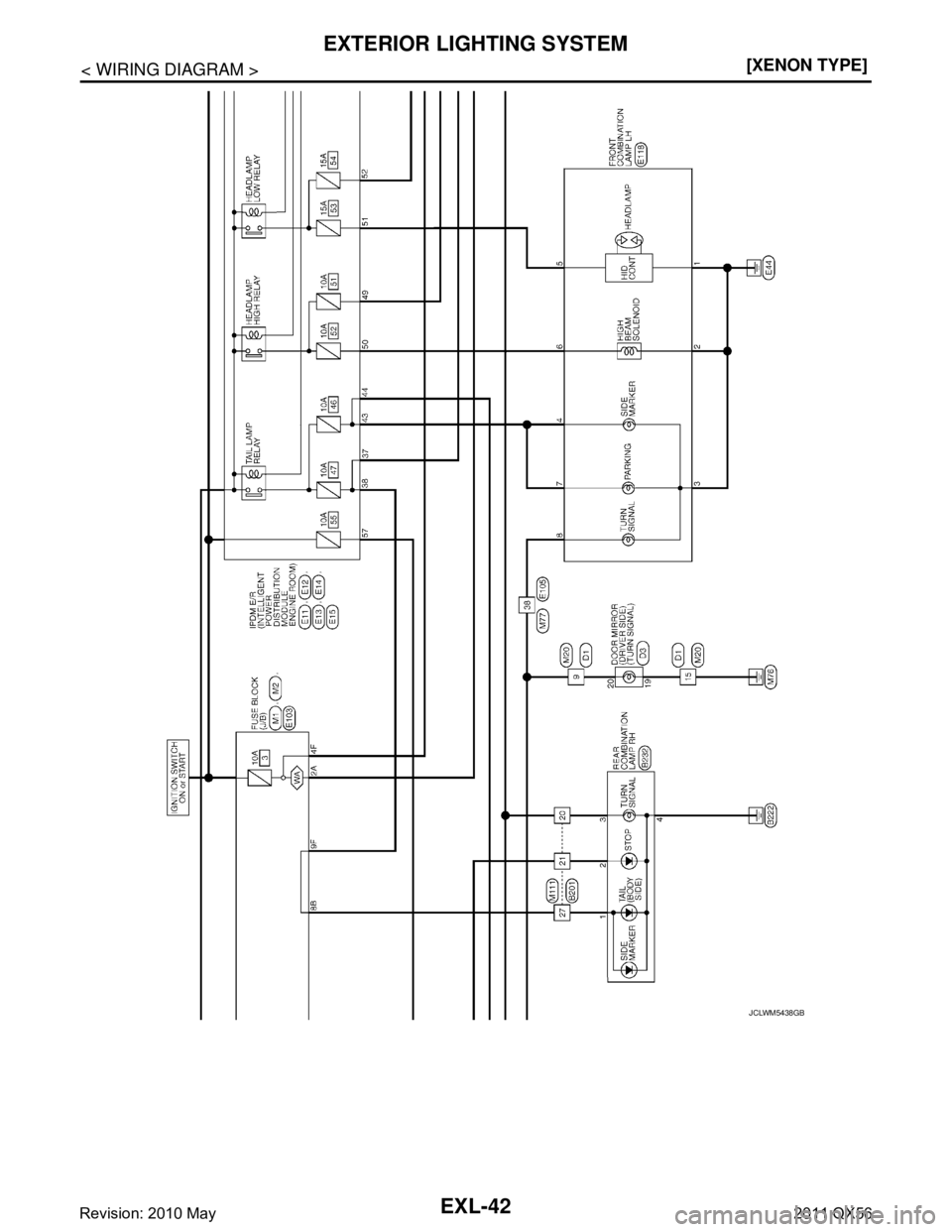 INFINITI QX56 2011  Factory Service Manual 
EXL-42
< WIRING DIAGRAM >[XENON TYPE]
EXTERIOR LIGHTING SYSTEM
JCLWM5438GB
Revision: 2010 May2011 QX56  