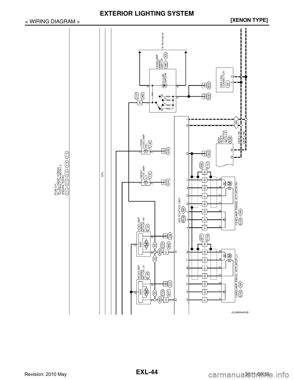 INFINITI QX56 2011  Factory Service Manual 
EXL-44
< WIRING DIAGRAM >[XENON TYPE]
EXTERIOR LIGHTING SYSTEM
JCLWM5440GB
Revision: 2010 May2011 QX56  