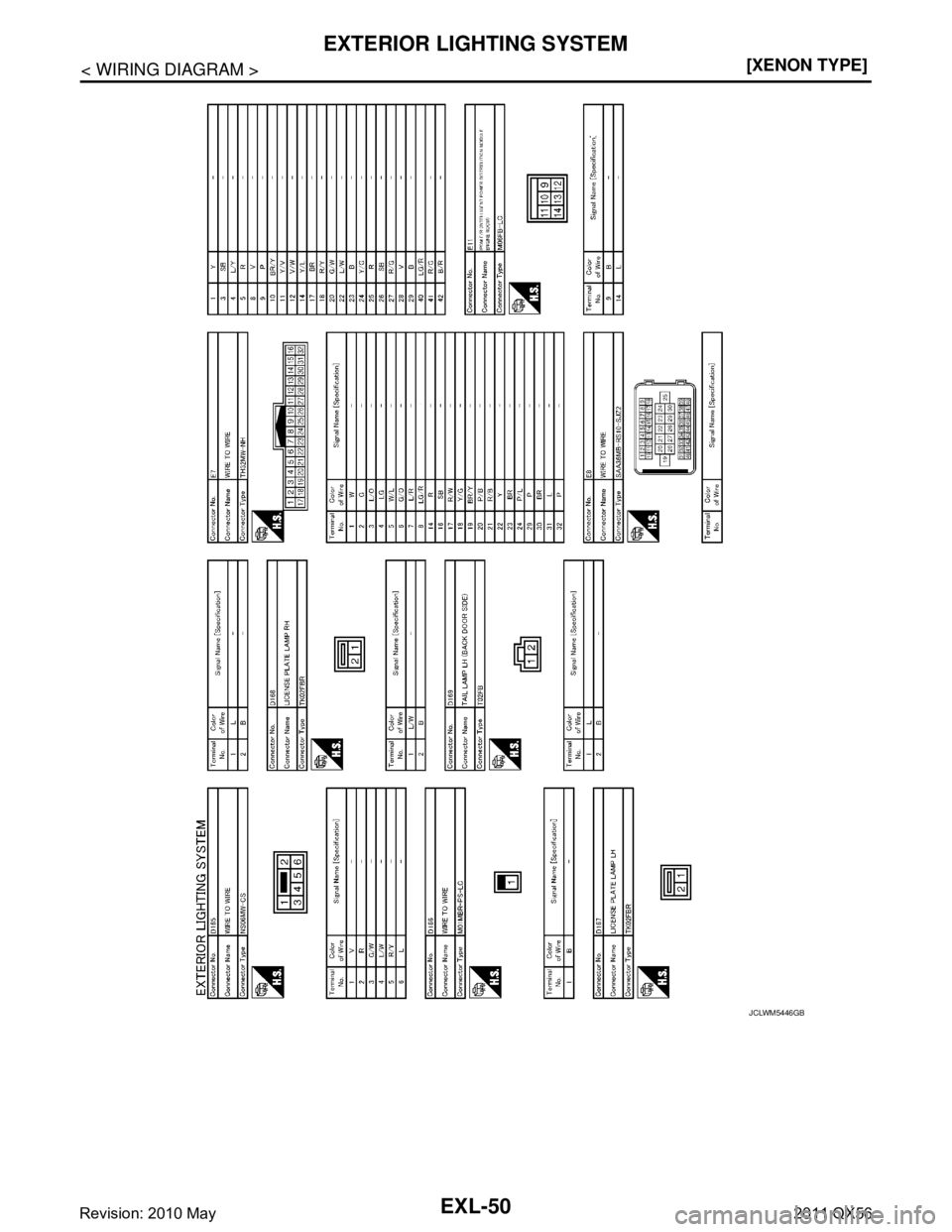 INFINITI QX56 2011  Factory Service Manual 
EXL-50
< WIRING DIAGRAM >[XENON TYPE]
EXTERIOR LIGHTING SYSTEM
JCLWM5446GB
Revision: 2010 May2011 QX56  
