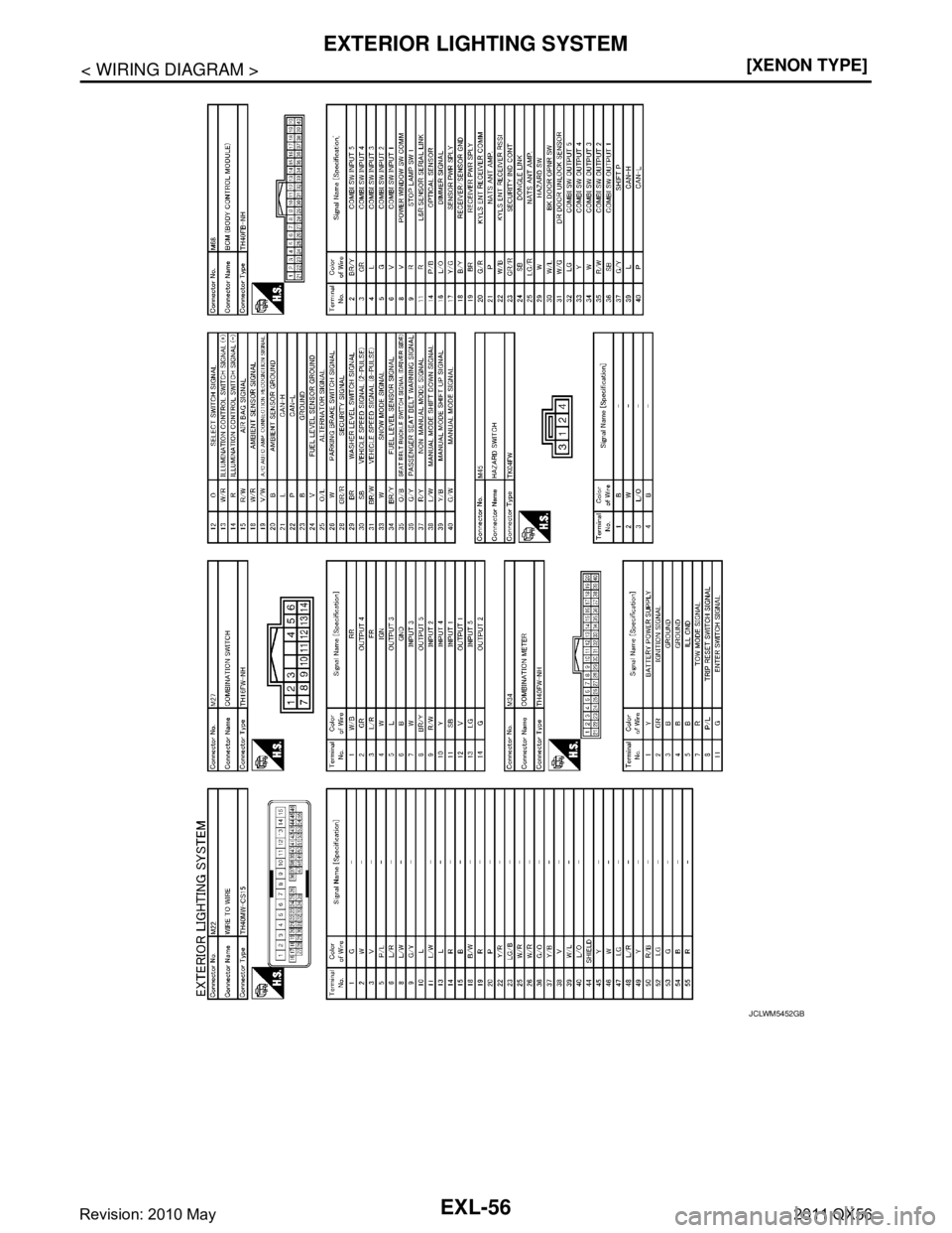 INFINITI QX56 2011  Factory Service Manual 
EXL-56
< WIRING DIAGRAM >[XENON TYPE]
EXTERIOR LIGHTING SYSTEM
JCLWM5452GB
Revision: 2010 May2011 QX56  