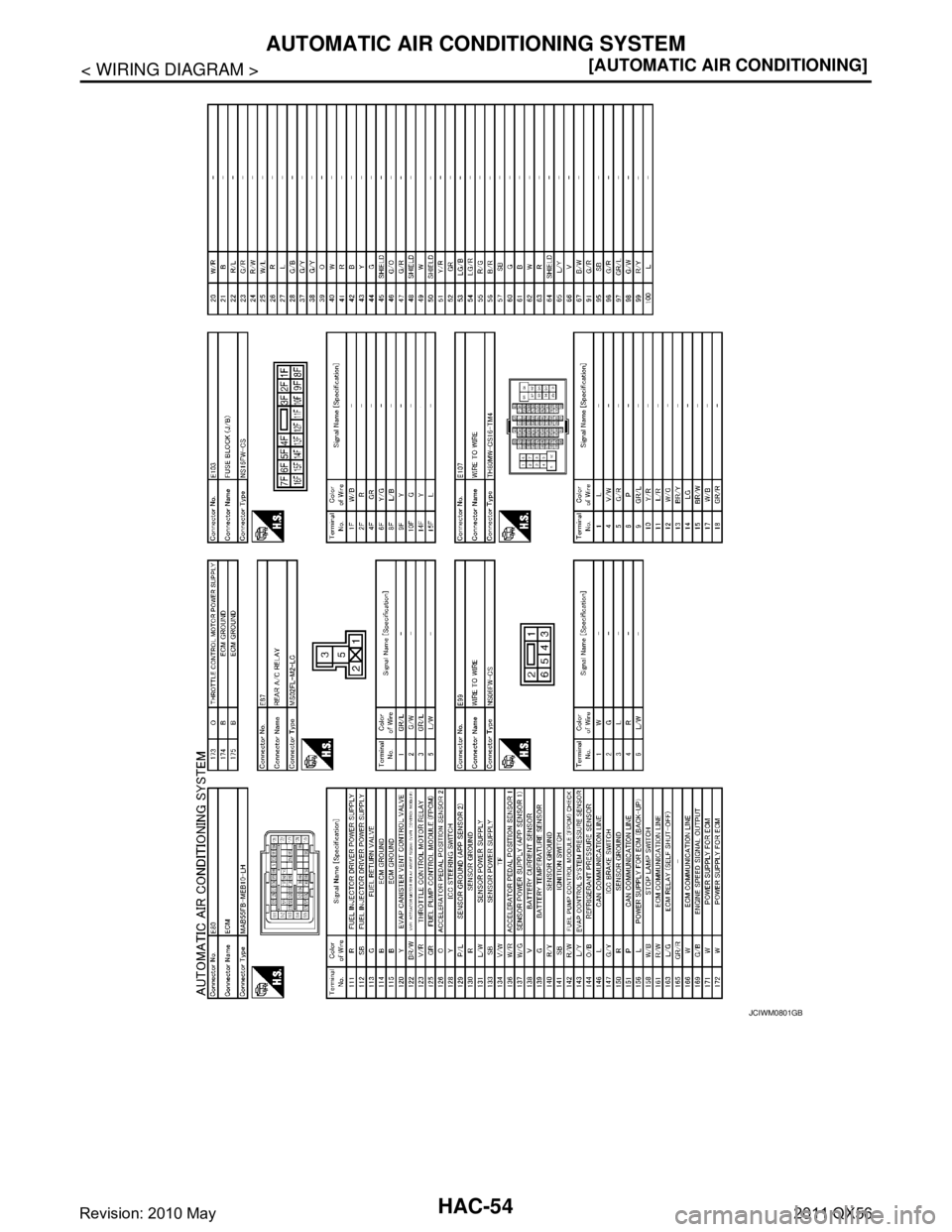INFINITI QX56 2011  Factory Service Manual 
HAC-54
< WIRING DIAGRAM >[AUTOMATIC AIR CONDITIONING]
AUTOMATIC AIR CONDITIONING SYSTEM
JCIWM0801GB
Revision: 2010 May2011 QX56  