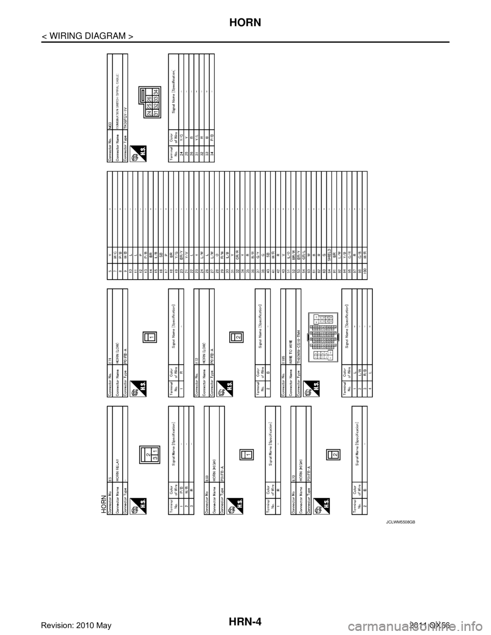 INFINITI QX56 2011  Factory Service Manual 
HRN-4
< WIRING DIAGRAM >
HORN
JCLWM5508GB
Revision: 2010 May2011 QX56  