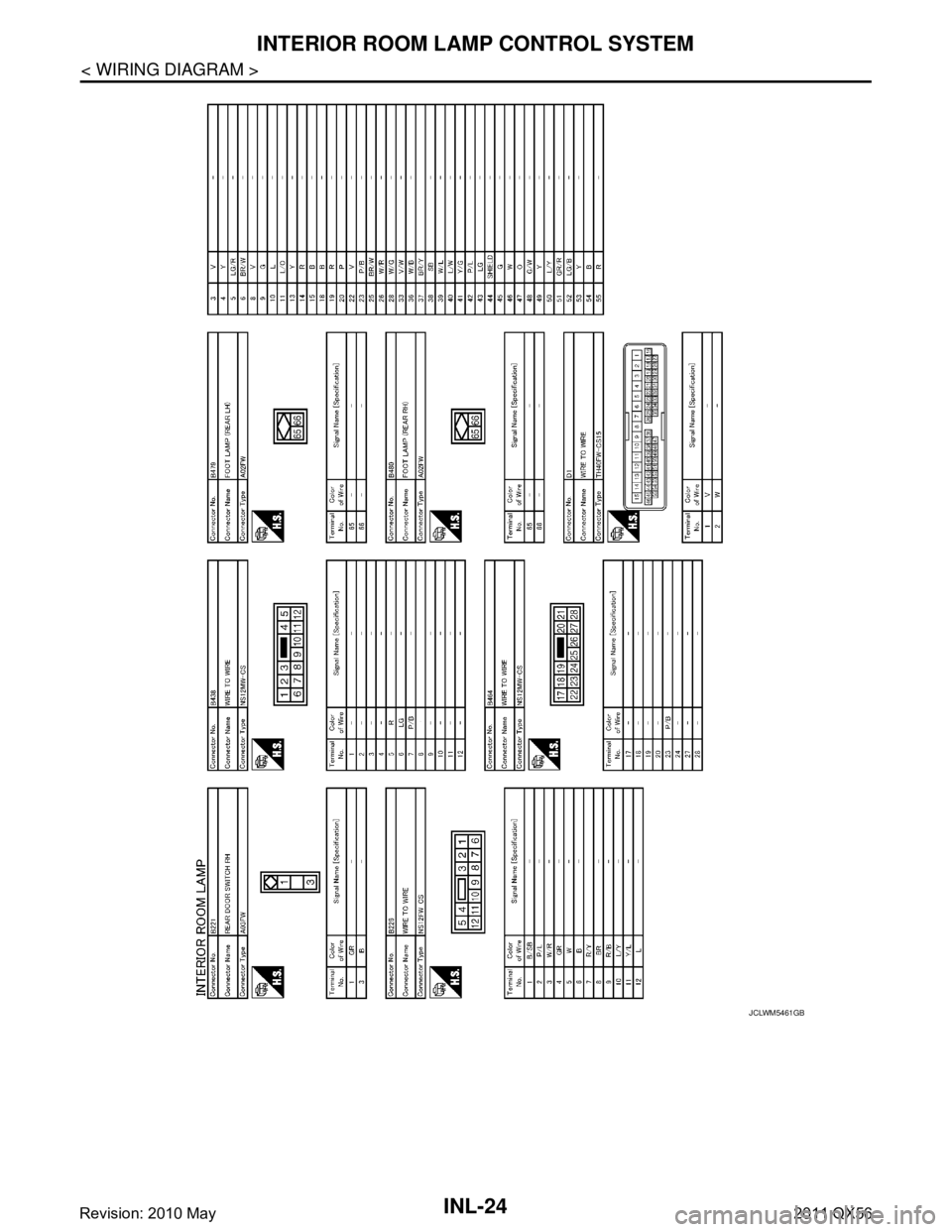 INFINITI QX56 2011  Factory Service Manual 
INL-24
< WIRING DIAGRAM >
INTERIOR ROOM LAMP CONTROL SYSTEM
JCLWM5461GB
Revision: 2010 May2011 QX56  