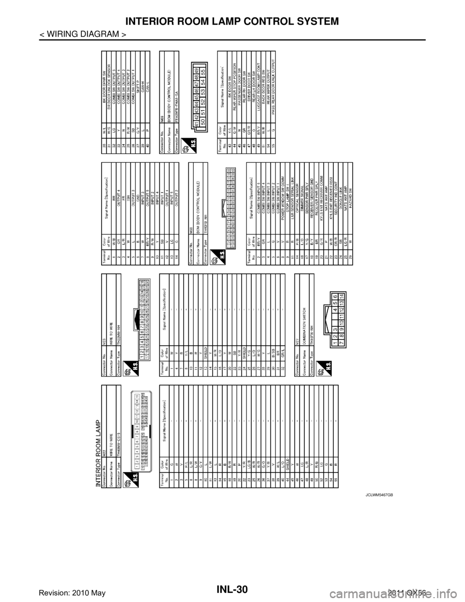 INFINITI QX56 2011  Factory Service Manual 
INL-30
< WIRING DIAGRAM >
INTERIOR ROOM LAMP CONTROL SYSTEM
JCLWM5467GB
Revision: 2010 May2011 QX56  