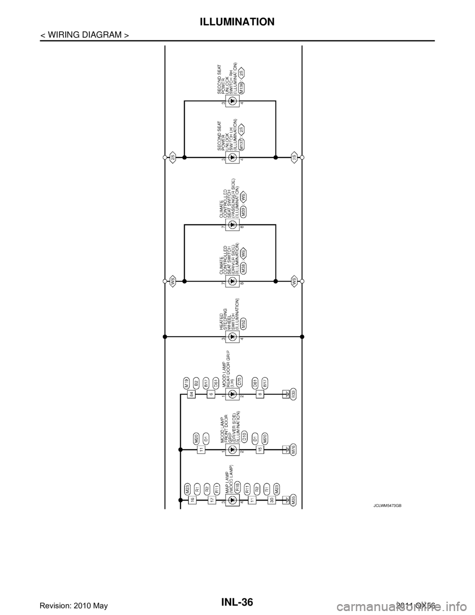 INFINITI QX56 2011  Factory Service Manual 
INL-36
< WIRING DIAGRAM >
ILLUMINATION
JCLWM5473GB
Revision: 2010 May2011 QX56  